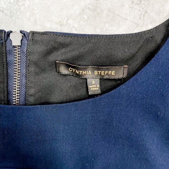 Cynthia Steffe Navy Cap Sleeve Asymmetrical Design Sheath Dress Size 8 - Picture 7 of 7